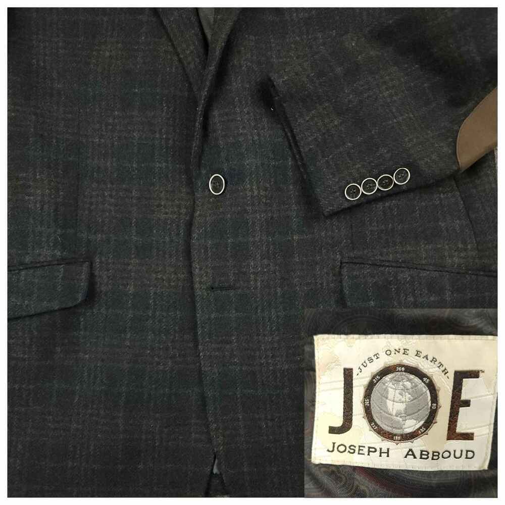 Joseph Abboud Joe Sport Coat Mens 48R/S Flannel Wool Elbow Patch Slim Fit Plaid